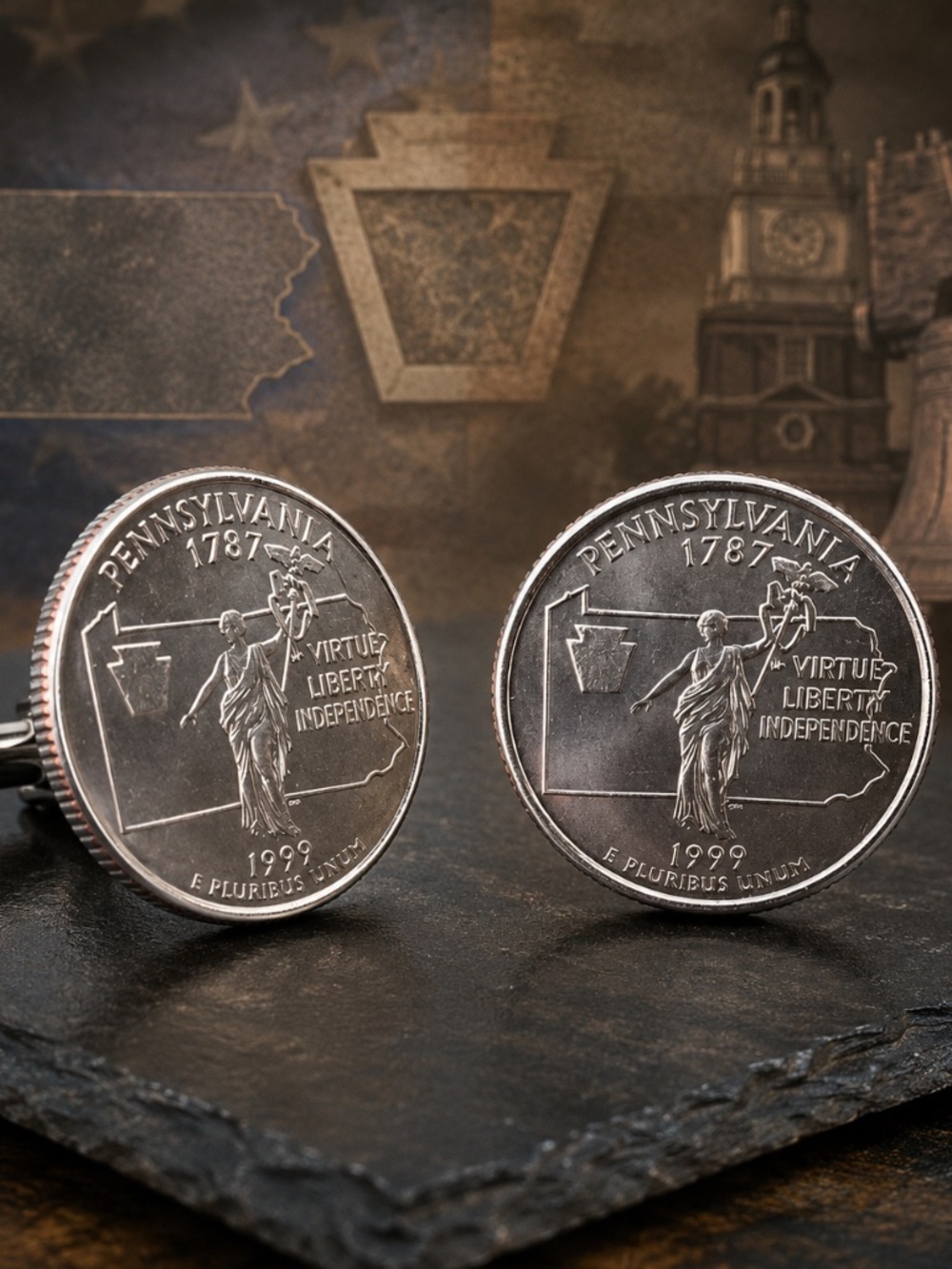 Pennsylvania State Quarter Coin Cufflinks 1999